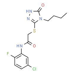 ChemSpider 2D Image | 2-[(4-Butyl-5-oxo-4,5-dihydro-1H-1,2,4-triazol-3-yl)sulfanyl]-N-(5-chloro-2-fluorophenyl)acetamide | C14H16ClFN4O2S