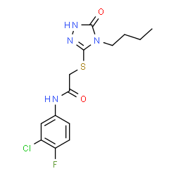 ChemSpider 2D Image | 2-[(4-Butyl-5-oxo-4,5-dihydro-1H-1,2,4-triazol-3-yl)sulfanyl]-N-(3-chloro-4-fluorophenyl)acetamide | C14H16ClFN4O2S