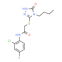 ChemSpider 2D Image | 2-[(4-Butyl-5-oxo-4,5-dihydro-1H-1,2,4-triazol-3-yl)sulfanyl]-N-(2-chloro-4-fluorophenyl)acetamide | C14H16ClFN4O2S