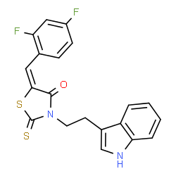 ChemSpider 2D Image | (5E)-5-(2,4-Difluorobenzylidene)-3-[2-(1H-indol-3-yl)ethyl]-2-thioxo-1,3-thiazolidin-4-one | C20H14F2N2OS2