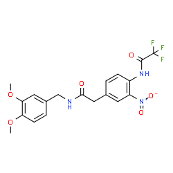 ChemSpider 2D Image | N-(4-{2-[(3,4-Dimethoxybenzyl)amino]-2-oxoethyl}-2-nitrophenyl)-2,2,2-trifluoroacetamide | C19H18F3N3O6