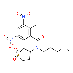 ChemSpider 2D Image | N-(1,1-Dioxidotetrahydro-3-thiophenyl)-N-(3-methoxypropyl)-2-methyl-3,5-dinitrobenzamide | C16H21N3O8S