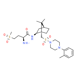 ChemSpider 2D Image | (2S)-2-Amino-N-[(1S,2S,4S)-7,7-dimethyl-1-({[4-(2-methylphenyl)-1-piperazinyl]sulfonyl}methyl)bicyclo[2.2.1]hept-2-yl]-4-(methylsulfonyl)butanamide | C26H42N4O5S2