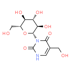 ChemSpider 2D Image | 3-(beta-D-Glucopyranosyl)-5-(hydroxymethyl)-2,4(1H,3H)-pyrimidinedione | C11H16N2O8