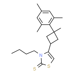 ChemSpider 2D Image | 3-Butyl-4-(3-mesityl-3-methylcyclobutyl)-1,3-thiazole-2(3H)-thione | C21H29NS2