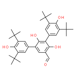 ChemSpider 2D Image | 2',4,4',4''-Tetrahydroxy-3,3'',5,5''-tetrakis(2-methyl-2-propanyl)-1,1':3',1''-terphenyl-5'-carbaldehyde | C35H46O5