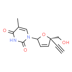 ChemSpider 2D Image | 1-[(5R)-5-Ethynyl-5-(hydroxymethyl)-2,5-dihydro-2-furanyl]-5-methyl-2,4(1H,3H)-pyrimidinedione | C12H12N2O4