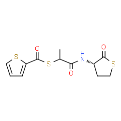 ChemSpider 2D Image | S-(1-Oxo-1-{[(3S)-2-oxotetrahydro-3-thiophenyl]amino}-2-propanyl) 2-thiophenecarbothioate | C12H13NO3S3