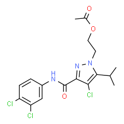 ChemSpider 2D Image | 2-{4-Chloro-3-[(3,4-dichlorophenyl)carbamoyl]-5-isopropyl-1H-pyrazol-1-yl}ethyl acetate | C17H18Cl3N3O3