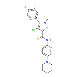 ChemSpider 2D Image | 4-Chloro-5-(3,4-dichlorophenyl)-1-methyl-N-[4-(1-piperidinyl)phenyl]-1H-pyrazole-3-carboxamide | C22H21Cl3N4O
