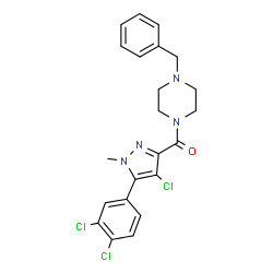 ChemSpider 2D Image | (4-Benzyl-1-piperazinyl)[4-chloro-5-(3,4-dichlorophenyl)-1-methyl-1H-pyrazol-3-yl]methanone | C22H21Cl3N4O