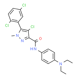ChemSpider 2D Image | 4-Chloro-5-(2,5-dichlorophenyl)-N-[4-(diethylamino)phenyl]-1-methyl-1H-pyrazole-3-carboxamide | C21H21Cl3N4O