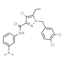 ChemSpider 2D Image | 4-Chloro-1-(3,4-dichlorobenzyl)-N-[3-(dimethylamino)phenyl]-5-ethyl-1H-pyrazole-3-carboxamide | C21H21Cl3N4O
