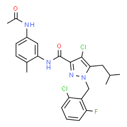 ChemSpider 2D Image | N-(5-Acetamido-2-methylphenyl)-4-chloro-1-(2-chloro-6-fluorobenzyl)-5-isobutyl-1H-pyrazole-3-carboxamide | C24H25Cl2FN4O2