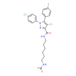 ChemSpider 2D Image | N-(6-Acetamidohexyl)-4-chloro-1-(4-chlorophenyl)-5-(4-fluorophenyl)-1H-pyrazole-3-carboxamide | C24H25Cl2FN4O2