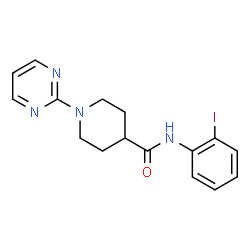 ChemSpider 2D Image | N-(2-Iodophenyl)-1-(2-pyrimidinyl)-4-piperidinecarboxamide | C16H17IN4O