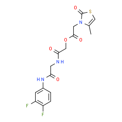 ChemSpider 2D Image | 2-({2-[(3,4-Difluorophenyl)amino]-2-oxoethyl}amino)-2-oxoethyl (4-methyl-2-oxo-1,3-thiazol-3(2H)-yl)acetate | C16H15F2N3O5S