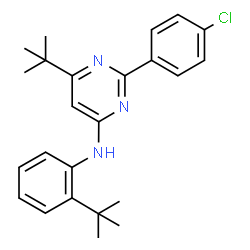 ChemSpider 2D Image | 2-(4-Chlorophenyl)-6-(2-methyl-2-propanyl)-N-[2-(2-methyl-2-propanyl)phenyl]-4-pyrimidinamine | C24H28ClN3