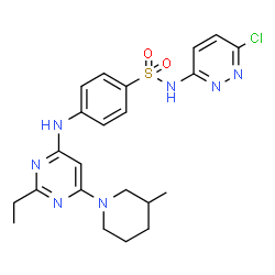 ChemSpider 2D Image | N-(6-Chloro-3-pyridazinyl)-4-{[2-ethyl-6-(3-methyl-1-piperidinyl)-4-pyrimidinyl]amino}benzenesulfonamide | C22H26ClN7O2S