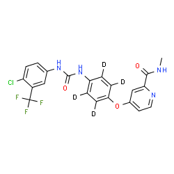 ChemSpider 2D Image | 4-{[4-({[4-Chloro-3-(trifluoromethyl)phenyl]carbamoyl}amino)(~2~H_4_)phenyl]oxy}-N-methyl-2-pyridinecarboxamide | C21H12D4ClF3N4O3