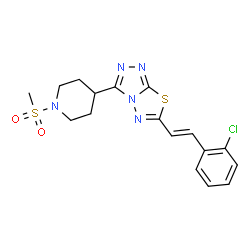 ChemSpider 2D Image | 6-[(E)-2-(2-Chlorophenyl)vinyl]-3-[1-(methylsulfonyl)-4-piperidinyl][1,2,4]triazolo[3,4-b][1,3,4]thiadiazole | C17H18ClN5O2S2