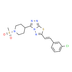 ChemSpider 2D Image | 6-[(E)-2-(3-Chlorophenyl)vinyl]-3-[1-(methylsulfonyl)-4-piperidinyl][1,2,4]triazolo[3,4-b][1,3,4]thiadiazole | C17H18ClN5O2S2