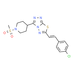 ChemSpider 2D Image | 6-[(E)-2-(4-Chlorophenyl)vinyl]-3-[1-(methylsulfonyl)-4-piperidinyl][1,2,4]triazolo[3,4-b][1,3,4]thiadiazole | C17H18ClN5O2S2