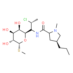 ChemSpider 2D Image | Methyl (5R)-5-[(1R,2R)-2-chloro-1-{[(4S)-1-methyl-4-propylprolyl]amino}propyl]-1-thio-beta-L-arabinopyranoside | C18H33ClN2O5S