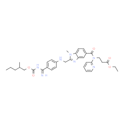ChemSpider 2D Image | Ethyl N-{[1-methyl-2-({[4-(N-{[(2-methylpentyl)oxy]carbonyl}carbamimidoyl)phenyl]amino}methyl)-1H-benzimidazol-5-yl]carbonyl}-N-2-pyridinyl-beta-alaninate | C34H41N7O5