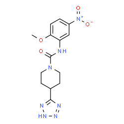 ChemSpider 2D Image | N-(2-Methoxy-5-nitrophenyl)-4-(2H-tetrazol-5-yl)-1-piperidinecarboxamide | C14H17N7O4