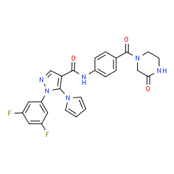 ChemSpider 2D Image | 1-(3,5-Difluorophenyl)-N-{4-[(3-oxo-1-piperazinyl)carbonyl]phenyl}-5-(1H-pyrrol-1-yl)-1H-pyrazole-4-carboxamide | C25H20F2N6O3