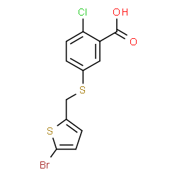 ChemSpider 2D Image | 5-{[(5-Bromo-2-thienyl)methyl]sulfanyl}-2-chlorobenzoic acid | C12H8BrClO2S2