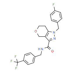 ChemSpider 2D Image | 1-(4-Fluorobenzyl)-N-[4-(trifluoromethyl)benzyl]-1,4,6,7-tetrahydropyrano[4,3-c]pyrazole-3-carboxamide | C22H19F4N3O2