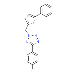 ChemSpider 2D Image | 5-(4-Fluorophenyl)-2-[(5-phenyl-1,3-oxazol-2-yl)methyl]-2H-tetrazole | C17H12FN5O