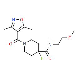 ChemSpider 2D Image | 1-[(3,5-Dimethyl-1,2-oxazol-4-yl)carbonyl]-4-fluoro-N-(2-methoxyethyl)-4-piperidinecarboxamide | C15H22FN3O4