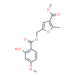ChemSpider 2D Image | Methyl 5-{[(2-hydroxy-4-methoxybenzoyl)oxy]methyl}-2-methyl-3-furoate | C16H16O7
