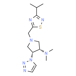ChemSpider 2D Image | (3S,4R)-1-[(3-Isopropyl-1,2,4-thiadiazol-5-yl)methyl]-N,N-dimethyl-4-(1H-1,2,3-triazol-1-yl)-3-pyrrolidinamine | C14H23N7S