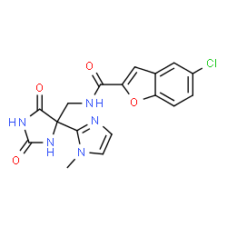 ChemSpider 2D Image | 5-Chloro-N-{[4-(1-methyl-1H-imidazol-2-yl)-2,5-dioxo-4-imidazolidinyl]methyl}-1-benzofuran-2-carboxamide | C17H14ClN5O4