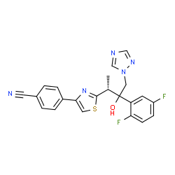 ChemSpider 2D Image | 4-{2-[(2R)-3-(2,5-Difluorophenyl)-3-hydroxy-4-(1H-1,2,4-triazol-1-yl)-2-butanyl]-1,3-thiazol-4-yl}benzonitrile | C22H17F2N5OS