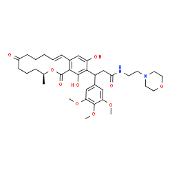 ChemSpider 2D Image | 3-[(3S,11E)-14,16-Dihydroxy-3-methyl-1,7-dioxo-3,4,5,6,7,8,9,10-octahydro-1H-2-benzoxacyclotetradecin-15-yl]-N-[2-(4-morpholinyl)ethyl]-3-(3,4,5-trimethoxyphenyl)propanamide | C36H48N2O10
