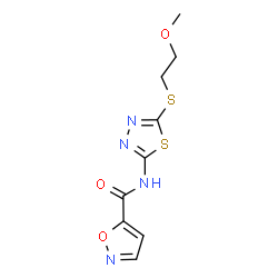 ChemSpider 2D Image | N-{5-[(2-Methoxyethyl)sulfanyl]-1,3,4-thiadiazol-2-yl}-1,2-oxazole-5-carboxamide | C9H10N4O3S2