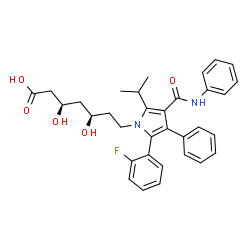 ChemSpider 2D Image | (3R,5R)-7-[2-(2-Fluorophenyl)-5-isopropyl-3-phenyl-4-(phenylcarbamoyl)-1H-pyrrol-1-yl]-3,5-dihydroxyheptanoic acid | C33H35FN2O5