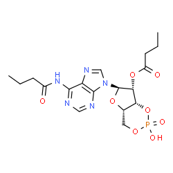 ChemSpider 2D Image | (4aS,6R,7R,7aR)-6-[6-(Butyrylamino)-9H-purin-9-yl]-2-hydroxy-2-oxidotetrahydro-4H-furo[3,2-d][1,3,2]dioxaphosphinin-7-yl butyrate | C18H24N5O8P