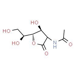 ChemSpider 2D Image | N-{(4S,5S)-5-[(1S)-1,2-Dihydroxyethyl]-4-hydroxy-2-oxotetrahydro-3-furanyl}acetamide (non-preferred name) | C8H13NO6
