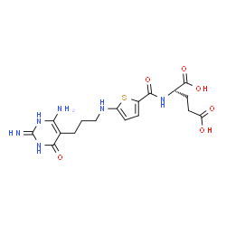 ChemSpider 2D Image | N-[(5-{[3-(6-Amino-2-imino-4-oxo-1,2,3,4-tetrahydro-5-pyrimidinyl)propyl]amino}-2-thienyl)carbonyl]-D-glutamic acid | C17H22N6O6S