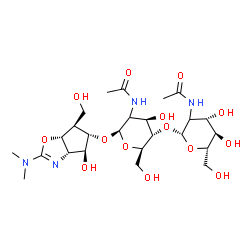 ChemSpider 2D Image | (3aS,4S,5S,6R,6aR)-2-(Dimethylamino)-4-hydroxy-6-(hydroxymethyl)-4,5,6,6a-tetrahydro-3aH-cyclopenta[d][1,3]oxazol-5-yl (2xi)-2-acetamido-4-O-[(2xi)-2-acetamido-2-deoxy-beta-L-arabino-hexopyranosyl]-2-
deoxy-beta-D-arabino-hexopyranoside | C25H42N4O14