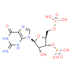 ChemSpider 2D Image | 9-(3,5-Di-O-phosphono-beta-L-ribofuranosyl)-2-imino-1,2,3,9-tetrahydro-6H-purin-6-one | C10H15N5O11P2
