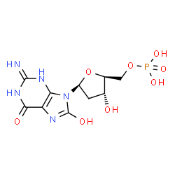 ChemSpider 2D Image | 9-(2-Deoxy-5-O-phosphono-beta-L-erythro-pentofuranosyl)-8-hydroxy-2-imino-1,2,3,9-tetrahydro-6H-purin-6-one | C10H14N5O8P