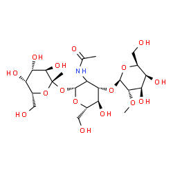 ChemSpider 2D Image | 1-C-Methyl-beta-D-galactopyranosyl 2-O-methyl-beta-L-galactopyranosyl-(1->3)-(2xi)-2-acetamido-2-deoxy-beta-L-arabino-hexopyranoside | C22H39NO16