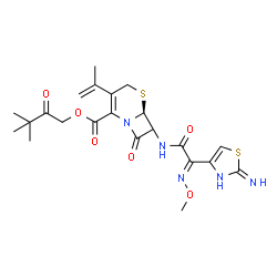 ChemSpider 2D Image | 3,3-Dimethyl-2-oxobutyl (6S)-7-{[(2E)-2-(2-imino-2,3-dihydro-1,3-thiazol-4-yl)-2-(methoxyimino)acetyl]amino}-3-isopropenyl-8-oxo-5-thia-1-azabicyclo[4.2.0]oct-2-ene-2-carboxylate | C22H27N5O6S2